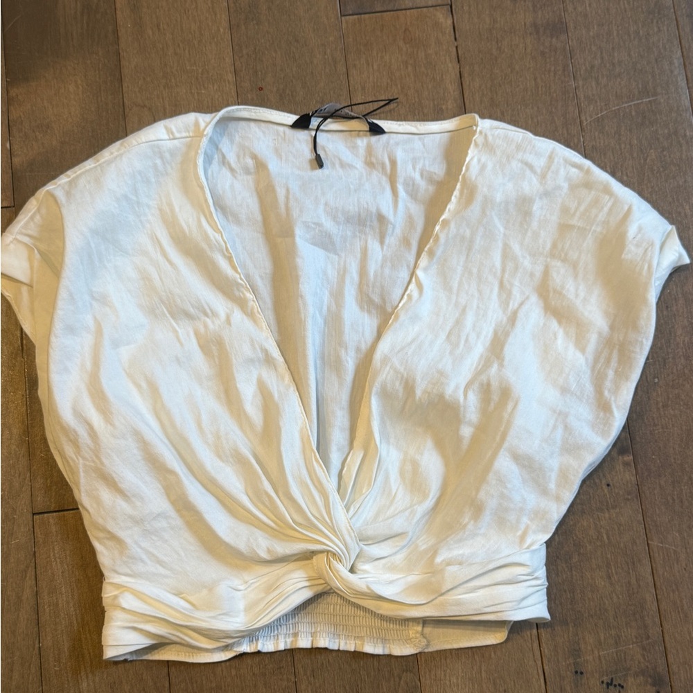 Zara White Knotted Crop Top